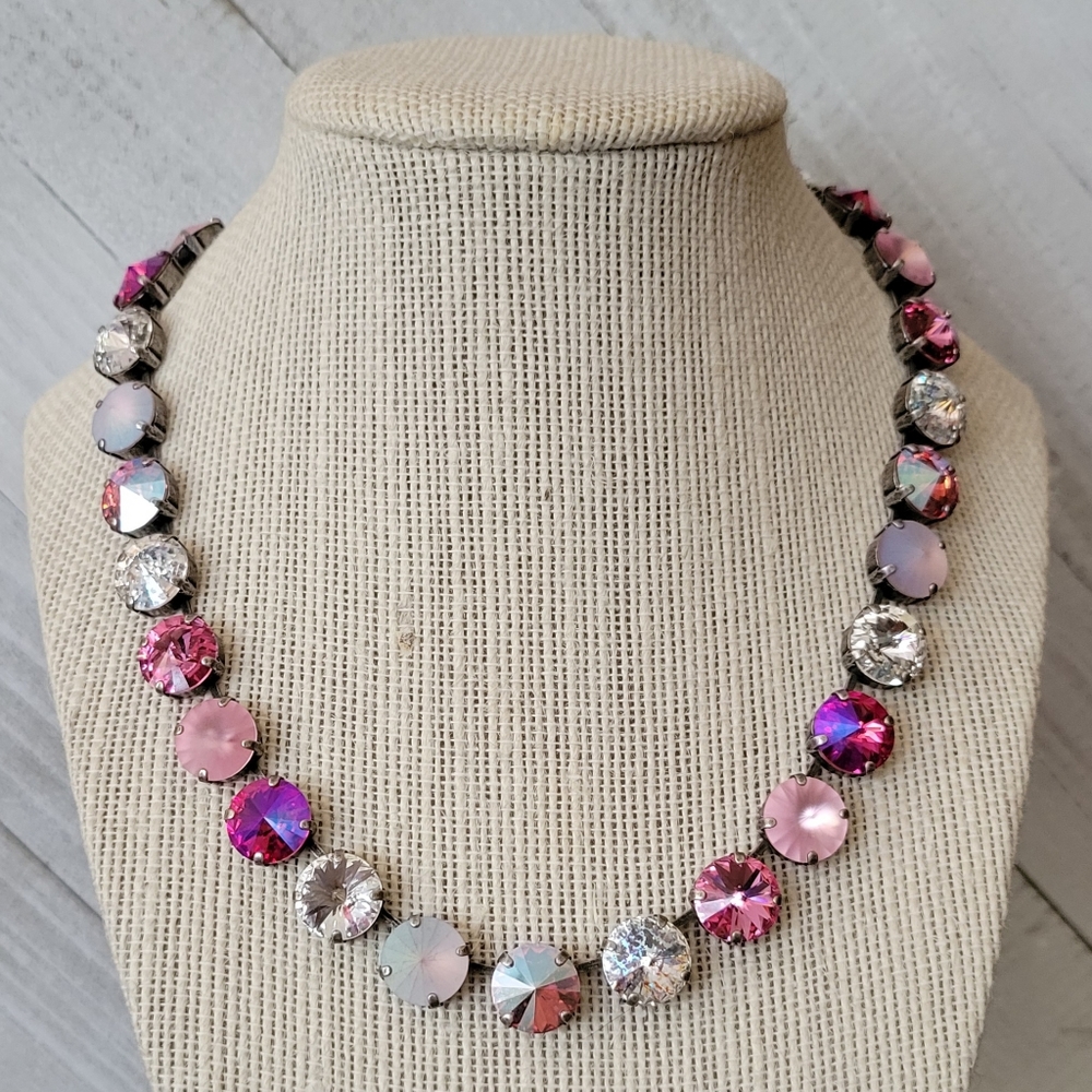 Austrian Crystal Necklace in Antique Silver
